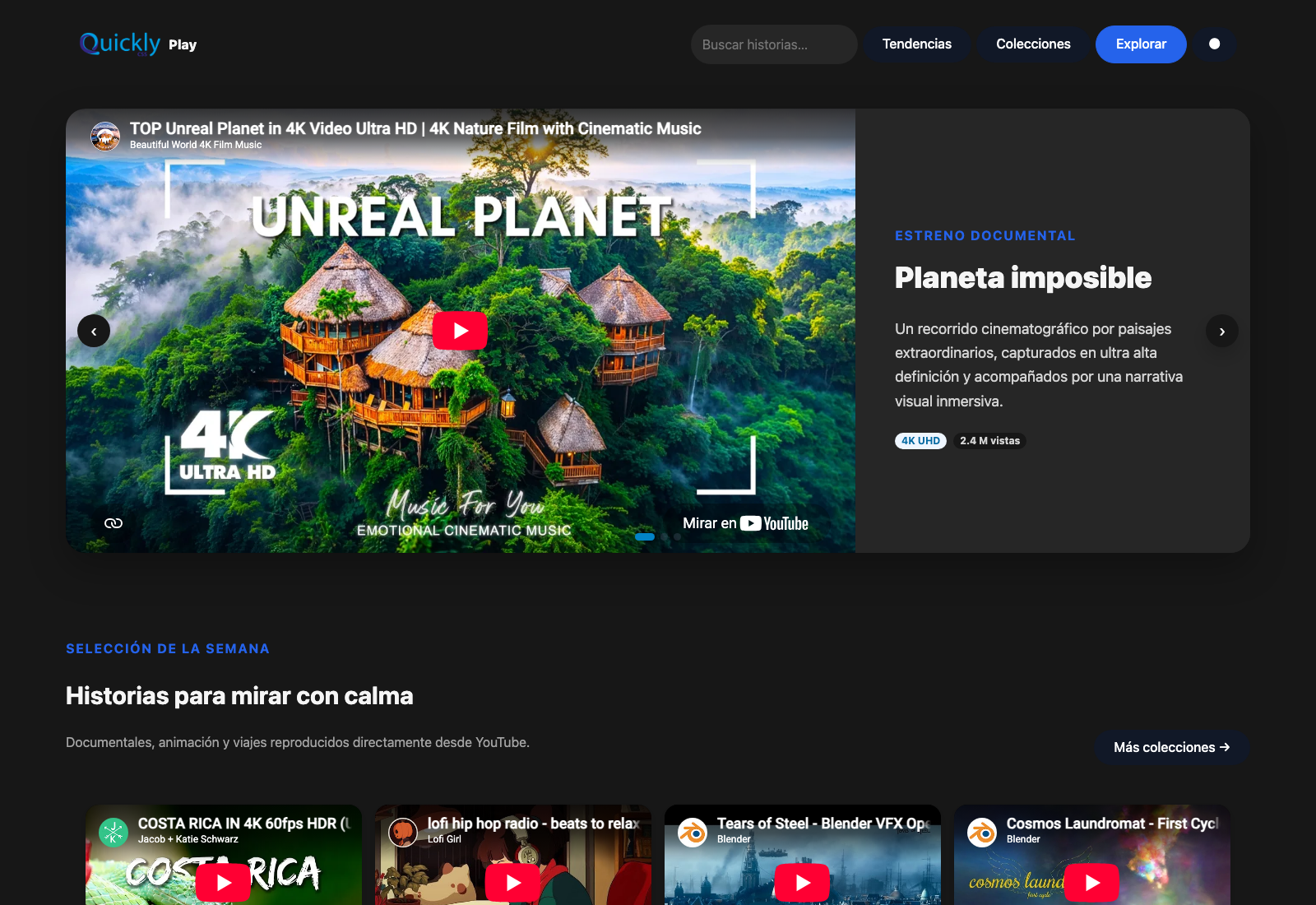 Vista de la experiencia de video construida con QuicklyCSS V2